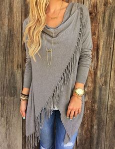 Fashion Wholesale Cheap <strong>Women</strong> Pullover <strong>Cloak</strong> Ladies Slim Slash Tassels Coat - Product Image 3
