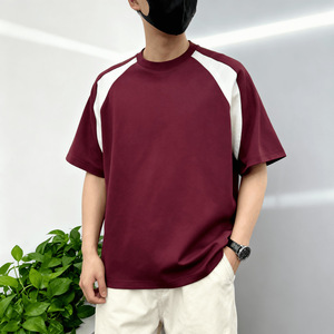 T-shirt décontracté d'été pour homme, coupe ample, manches courtes, bordure contrastante, toile polyester/coton, usage quotidien - Product Image 1