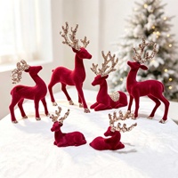 Ornement de Noël en forme de renne, en velours rouge bordeaux floqué et sequins, décoration festive pour centre de table, en plastique, fabriqué en Chine