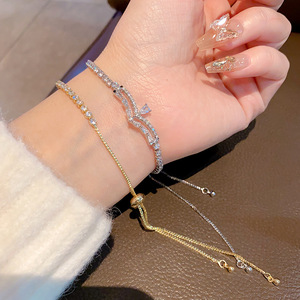 Pulsera con Forma de Gota de Agua, Oro y Plata, Aleación de Zinc, Engaste de Garras, Alas, Borlas Dobles, Pulseras de Hilo de Moda - Product Image 2