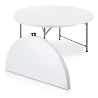 Tables de salle à manger rondes pliables en plastique blanc de 5 pieds avec pieds en métal pour mariages, hôtels, événements et fêtes (10 places)