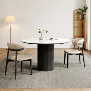 Set Tavolo e Sedie da Pranzo Minimalista <span class=keywords><strong>in</strong></span> <span class=keywords><strong>Legno</strong></span> Massello e Marmo, Convertibile ed Ecologico, con Finitura Crema e <span class=keywords><strong>Piano</strong></span> Rotondo per Casa e Hotel - Product Image 3