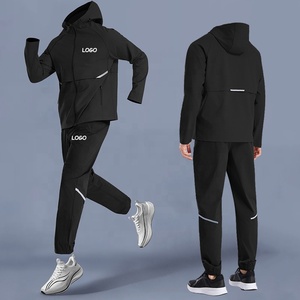 Ensemble de survêtement sportif pour <span class=keywords><strong>homme</strong></span>, coupe-vent, 2 pièces, réfléchissant, zippé, en nylon, streetwear, léger, résistant à l'eau, avec <span class=keywords><strong>capuche</strong></span> - Product Image 1