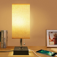 Lampe de table minimaliste en tissu de lin avec double port USB, variateur d'intensité 3 niveaux, interrupteur filaire, 110-240V, garantie 1 an