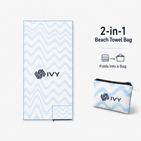 Serviette de plage 2-en-1 en microfibre suédée avec logo personnalisé, pliable, séchage rapide, anti-sable, pour voyage, vente en gros