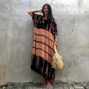 Wholesale 2023 Beach Rayon Off Shoulder Printed Holiday Gown Bikini Cover Up Dress Beach Clothes Women Dress