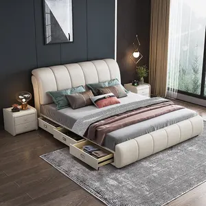 Hotsales यूरोपीय डिजाइन चमड़े लकड़ी के बेड राजा रानी आकार बच्चों के बिस्तर भंडारण बिस्तर सेट बच्चों बिस्तर