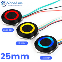 Interrupteur à bouton-poussoir métallique ultra-court de 25 mm avec LED à réinitialisation automatique 12V/24V fil IP65 électronique rouge/vert/jaune