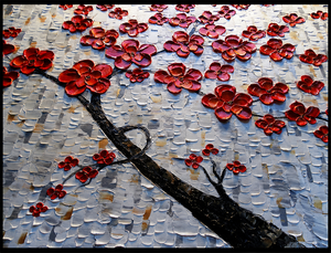 Peinture sur toile abstraite de fleurs rouges peinte à la main, texture 3D, peinture acrylique, décoration murale - Product Image 3