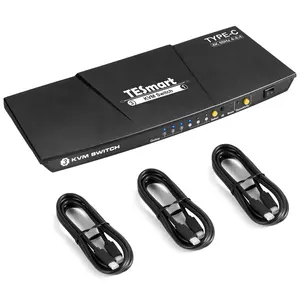 TESmart 3 Computers Commutateurs USBC KVM Video Switcher 3 Ports 3 In 1 Out 3x1 Type-C 4K 60 Hertz HDMI USB KVM Switches
