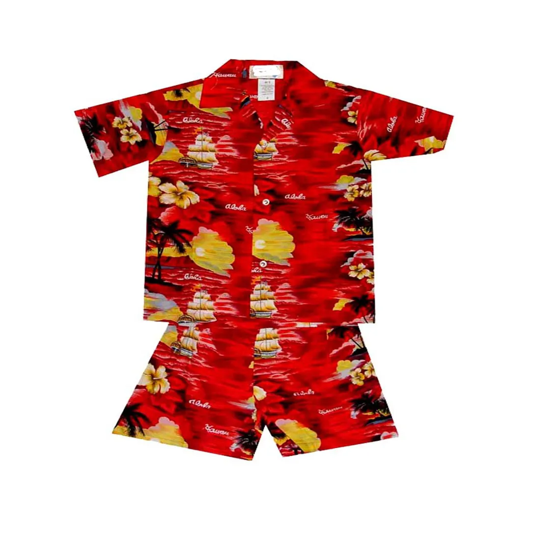 Hawaii Sunset Little Boy Hawaiian Cabana Set toddler baby boy shirt 100% cotone