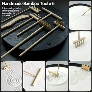 Kit de <span class=keywords><strong>jardin</strong></span> zen japonais en résine, religieux bouddhiste, grand plateau rond de 8 pouces avec 6 accessoires de broussailles et mini plateau de rangement, décoration de bureau faite à la main - Product Image 3