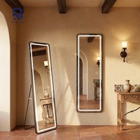 Miroir de salon de coiffure intelligent à LED avec cadre doré en forme de D, miroir rétroéclairé professionnel, mobilier de salon de coiffure, miroir de vanité pleine longueur
