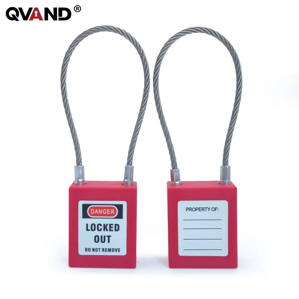 QVAND 90mm Segurança Cadeado Bloqueio Cabo Aço Manilha Nylon Corpo Vermelho Keyed Diferir LOTO Locks