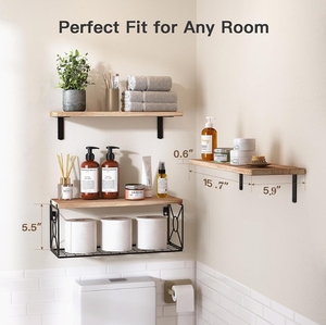 Supporto da parete galleggiante in <span class=keywords><strong>legno</strong></span> Organizer porta-oggetti da bagno per <span class=keywords><strong>carta</strong></span> <span class=keywords><strong>igienica</strong></span> porta-asciugamani portaoggetti - Product Image 4