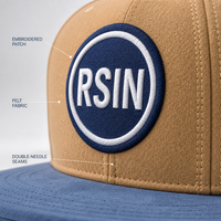 Casquette de baseball personnalisée à visière plate, 5 panneaux, snapback, patch brodé, visière bleue, réglable, vente en gros, OEM, faible MOQ