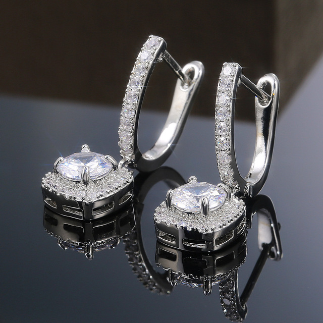 New Trendy Square Shape Crystal Earrings Brilliant Bridal Engagement Wedding Elegant Female Dangle Jewelry Drop Earrings GEH0011