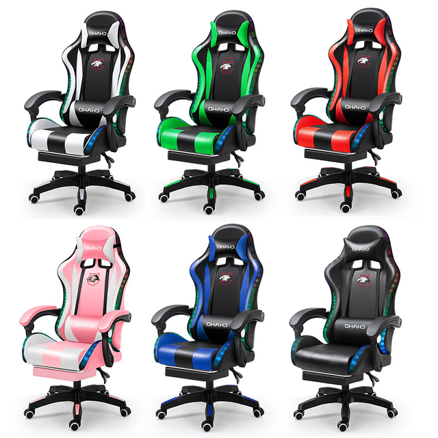 Custom Anji Racing Led Speaker Computer Game Chair Silla Gamer Rgb Gaming Chair with Footrest and Massage
