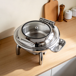 Scaldavivande Rettangolare in Acciaio Inox, Attrezzatura per Catering, Doppio Contenitore con Coperchio Ribaltabile, Riscaldamento ad Alcool - Product Image 3