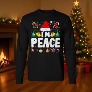 Maglietta a maniche lunghe I'm Peace Christmas, unisex, girocollo, per le feste, per adulti, coordinata per feste in famiglia - Product Image 3