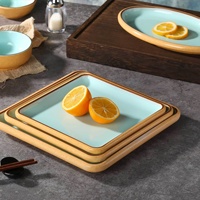 Ensemble d'assiettes à dîner en mélamine verte incassable avec couche extérieure jaune Vaisselle deux tons en vrac pour les services de restauration