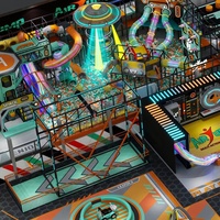 Équipement de parc d'aventure intérieur personnalisé, thème spatial cyberpunk, toboggans suspendus UFO, piscine à balles, AIR JUMP |   FEC commercial