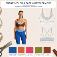 Soutien-gorge de sport personnalisé en nylon bio certifié GRS, double couche, à carreaux, anti-boulochage, séchage rapide, pour fitness, entraînement et yoga