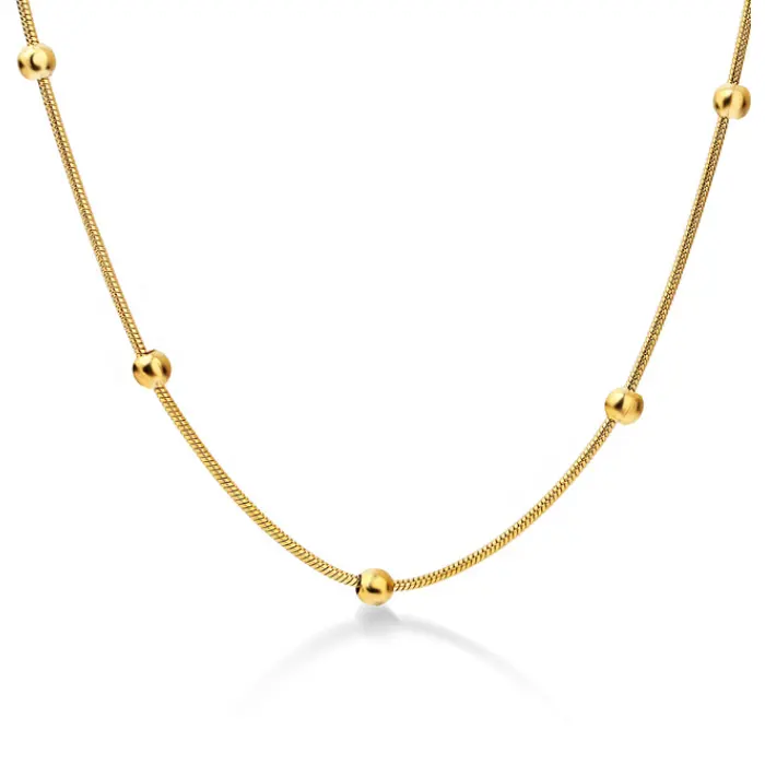 Men Women 316L Stainless Steel Bead Necklace Chain Custom Length 18k Gold Plated Round Ball Chain Necklace