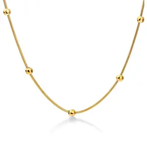 Collana con perline in acciaio inossidabile 316L da donna, lunghezza personalizzata, collana con catena a sfera rotonda placcata in oro 18 carati
