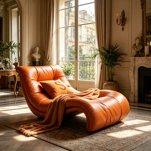 Sillón de Diseño Contemporáneo de Lujo en Color Naranja Intenso para Interiores de Estilo Francés de Mediados de Siglo y Clásicos - Product Image 1
