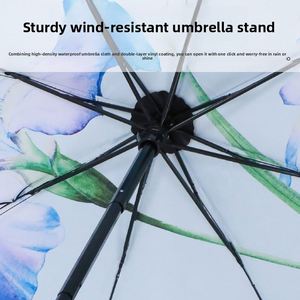 Paraguas Manual Plegable de Doble Capa Negro para Sol y Lluvia con Protección UV, 8 Varillas, Diseño Flor de Mañana y Cosecha de Noche para Adultos - Product Image 2