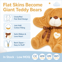 Grande peluche d'ours en peluche non rembourrée, avec coques extérieures, ruban de satin motif cœur, yeux perlés, fermeture éclair au dos, peaux plates, pour anniversaire, en coton PP