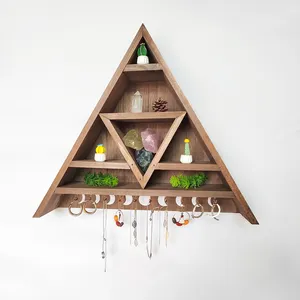 Chunlei triangolo di meditazione mensola per la casa decorazione di pietra in legno Craft muro segno di luna cornice Display per la strega di cristallo di legno artigianato