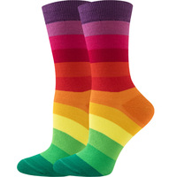 Chaussettes unisexes fantaisie à faible MOQ, personnalisables avec logo, design tendance, jacquard coloré, rayures amusantes