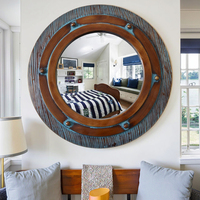 Miroir mural rond encadré en résine verte antique, style côtier, pour accrocher, miroir décoratif en forme de fenêtre de bateau nautique