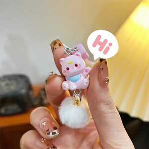 猫ビーズペンダントスウィートガール携帯電話チェーンイン漫画かわいい樹脂軽量キーホルダーかわいいアクセサリー用 - Product Image 3