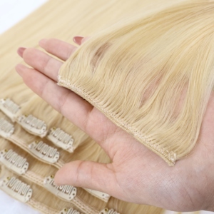 <span class=keywords><strong>Extensiones</strong></span> de Cabello Humano con Clip, Color Rubio Platino, Lisas, Suaves, con Puntas Gruesas, Juego Completo - Product Image 6