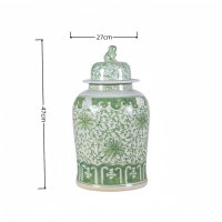 Vase de sol en céramique chinoise peinte à la main, motif lotus torsadé, glaçure verte, poignée lion, pour décoration de mariage et de maison