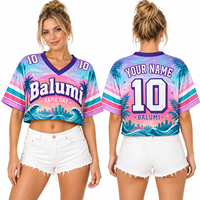Maillot de baseball court personnalisé pour femme avec motif dégradé par sublimation, col en V, manches courtes, idéal pour les matchs d'équipe et les festivals