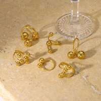 Stainless Steel Cluster Rings 18K Gold Plated Adjustable Ball Ring Accessory Opening Size Minimalist Stackable Finger Ring