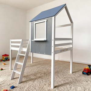 Cama Montessori moderna para meninos, pronta para envio, com armazenamento, beliche de madeira para crianças pequenas com escadas - Product Image 1