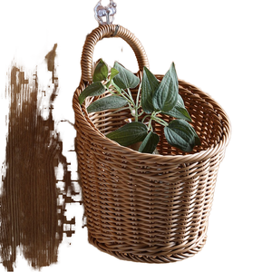 Panier de rangement rond rustique en bois de rotin naturel tissé, brun, fait à la main, écologique, multifonctionnel, à suspendre au mur, pour boissons/aliments - Product Image 3