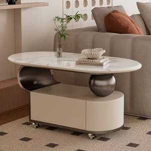 Mesa de centro de mármol estilo italiano con almacenamiento y ruedas para sala de estar - Product Image 2