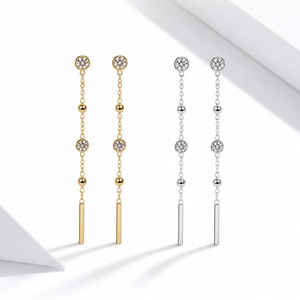 Pendientes Geométricos con Cristales de Estrás, Cadena Chapada en Oro y Plata, Joyería de Fiesta para Mujer - Product Image 1
