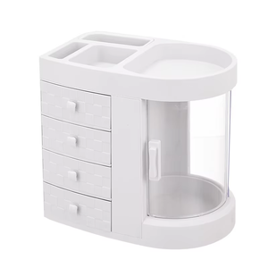 Zenidoo Modern White Cosmetic Organizer with 3 <b>Drawers</b> 3-6L Capacity <b>Plastic</b> <b>Storage</b> Rack & Makeup Display Box - Product Image 1