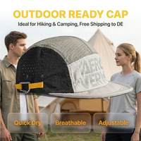 Casquette 5 panneaux personnalisée en nylon léger, maille respirante, visière plate, style urbain et outdoor, ajustable, pour la pêche et les voyages