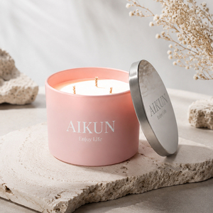 AIKUN <b>Large</b> Cylinder Glass Jar Aromatherapy <b>Candle</b> Three Wicks Scented <b>Candle</b> for Bedroom Spa OEM - Product Image 2