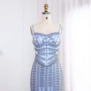 Dubai Spaghetti Straps <strong>Blue</strong> Luxury <strong>Blue</strong> Evening <strong>Dress</strong> for Women Arabic Long Occasion <strong>Dress</strong> Lsz124 - Product Image 2