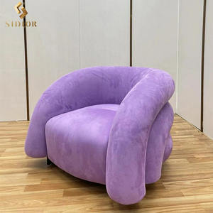 Moderner Nordischer Oranger Einzelner Loungesessel aus Leder und Samt, Relaxsessel, Akzentstuhl für das Wohnzimmer - Product Image 3