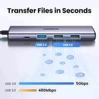 UGREEN CM478 Revodok 105, Adaptador Multipuerto USB C 5 en 1, 4K HD-MI Tipo C 3.1 a HD-MI 4K PD 100W para Macbook y iPad